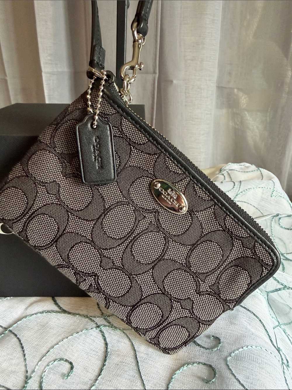 Coach Signature Canvas Wristlet in Black and Gray